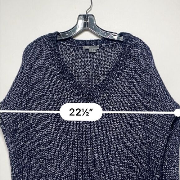 Vince Metallic Textured V Neck Sweater in Navy S - Picture 10 of 13